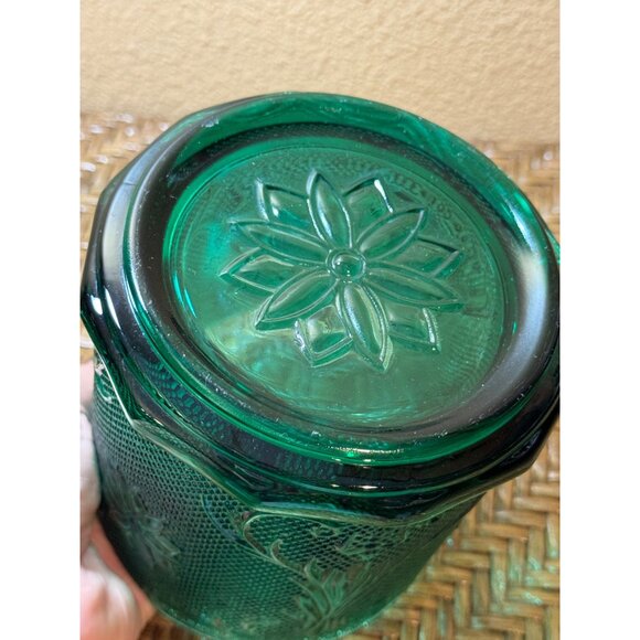 Vintage Tiara Indiana Glass Green Spruce Canister with Lid 7.5" Tall - Picture 7 of 8